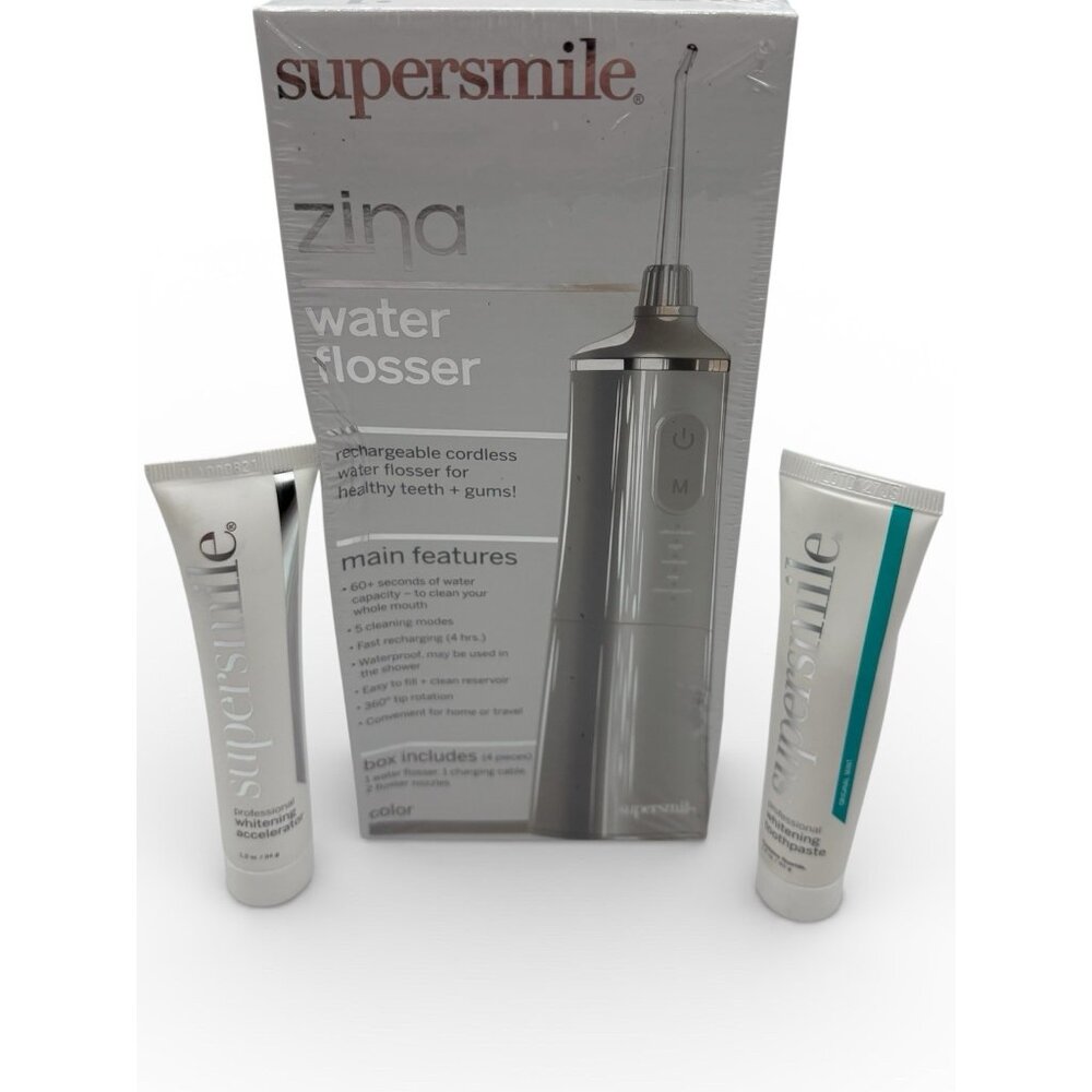 Supersmile Zina NIB Sealed Water Flosser Rechargeable Water Proof 5 Modes